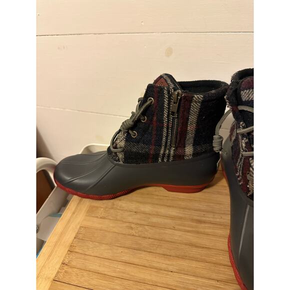 Sperry zip up Duckboots rubber sole, wool uppers blue grey plaid women’s 8.5 - Picture 2 of 5